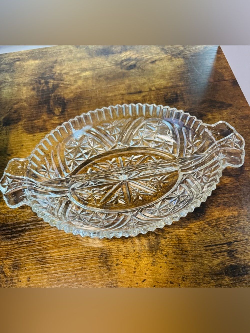 Anchor Hocking Stars & Bars Divided Relish Dish Oval Glass Serving Tray
